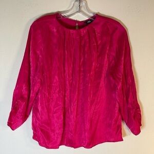 NWT. Zara Cinched Satin Blouse. Small.